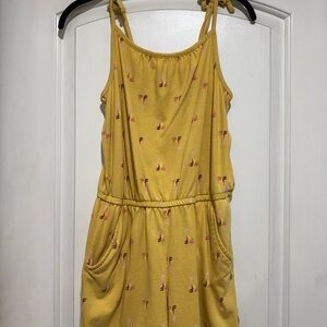 Yellow Sleeveless Jumpsuit with Palm Tree Print